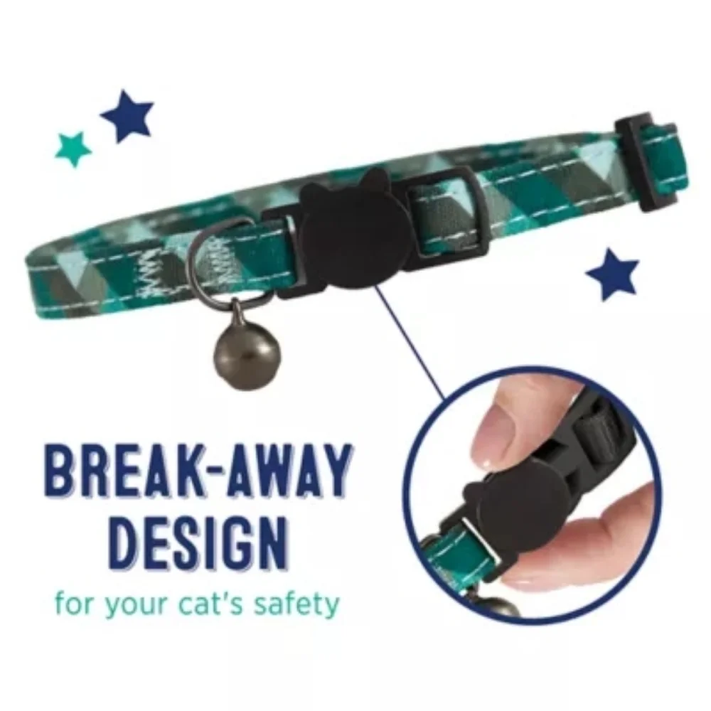 Whisker City Exclusive Green Plaid Easy Release Adult Cat Collar (8in-12in) NWT